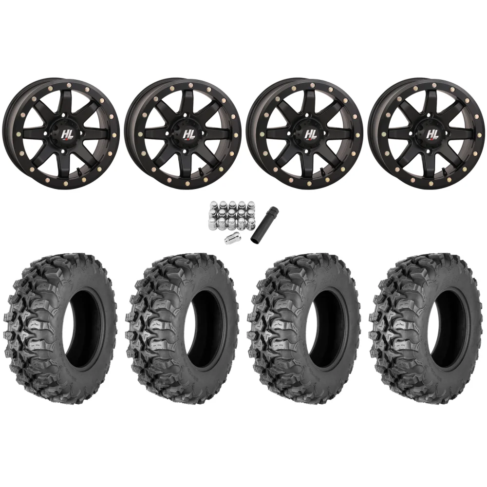 Quadboss QBT889 30x10-14 (8ply) Radial Tires on HL9 Matte Black Beadlock Wheels, complete kit