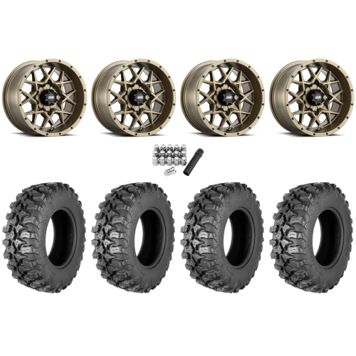 Quadboss QBT889 28x10-14 (8ply) Radial Tires on ITP Hurricane Bronze Wheels