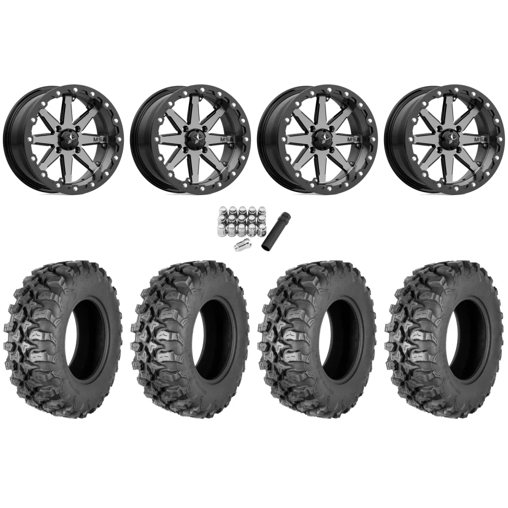 Quadboss QBT889 30x10-15 (8ply) Radial Tires on MSA M21 Lok Gunmetal Beadlock Wheels, complete kit