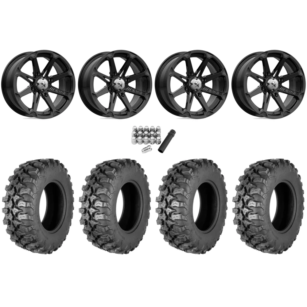 Quadboss QBT889 32x10-15 (8ply) Radial Tires on MSA M12 Diesel Gloss Black Wheels, complete kit