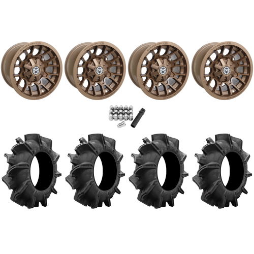 Assassinator Mud Tires 28x8-14 on Moose Offroad 24 X Bronze Wheels