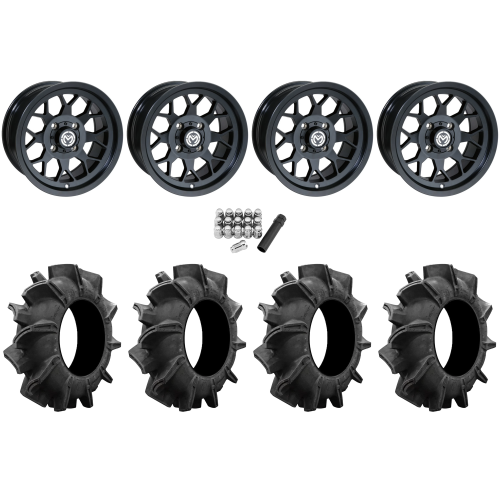 Assassinator Mud Tires 28x8-14 on Moose Offroad 27 X Matte Black Wheels