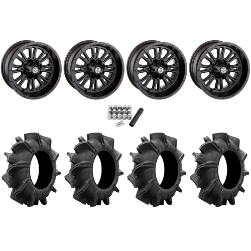 Assassinator Mud Tires 29.5x8-14 on Moose Offroad 399 X Matte Black Wheels