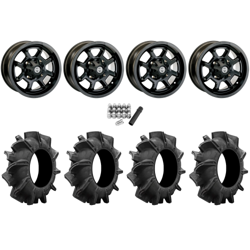 Assassinator Mud Tires 29.5x8-14 on Moose Offroad 415 X Matte Black Wheels