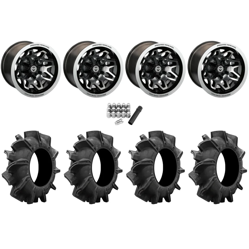 Assassinator Mud Tires 28x8-14 on Moose Offroad 416 X Machined Wheels, complete kit