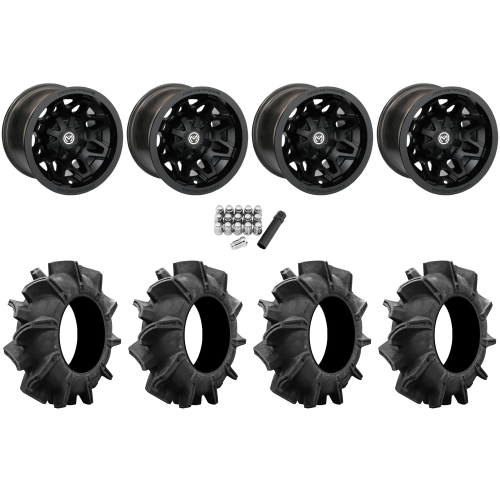 Assassinator Mud Tires 29.5x8-14 on Moose Offroad 416 X Matte Black Wheels