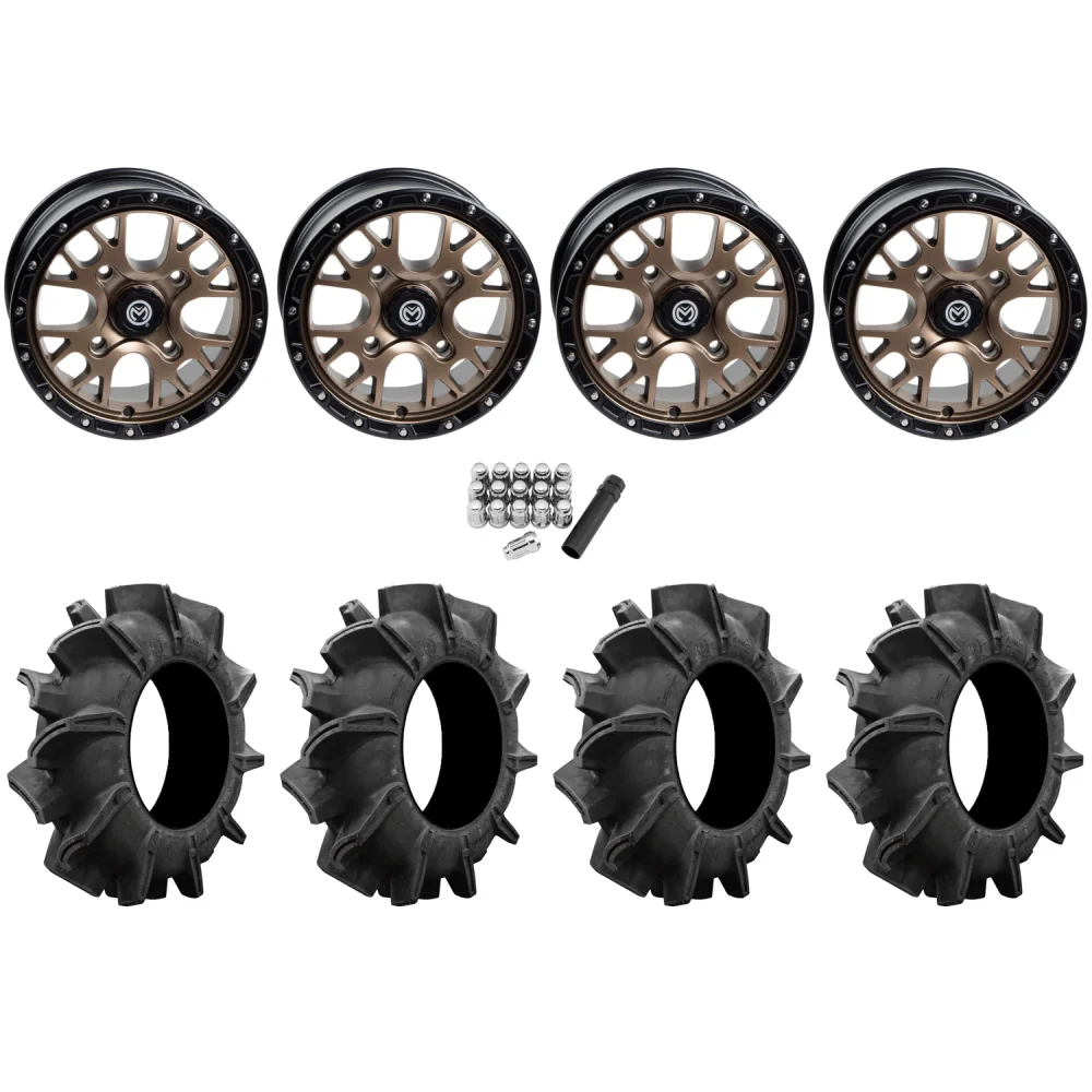 Assassinator Mud Tires 32x8-14 on Moose Offroad 545 X Bronze Wheels, complete kit