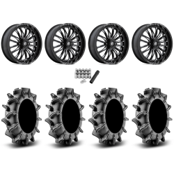 Assassinator Mud Tires 36x8-20 on Fuel Arc Gloss Black Milled Wheels