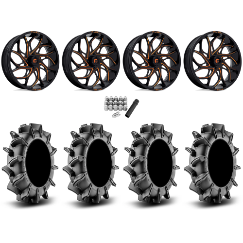 Assassinator Mud Tires 36x8-20 on Fuel Runner Candy Orange Wheels