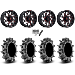 Assassinator Mud Tires 36x8-20 on Fuel Runner Candy Red Wheels