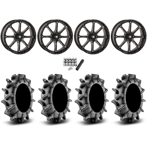Assassinator Mud Tires 36x8-20 on High Lifter HL4 Gloss Black Wheels