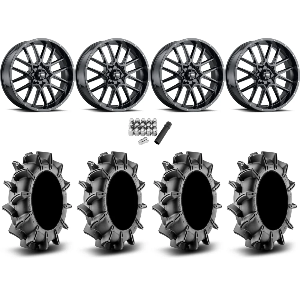 Assassinator Mud Tires 36x8-20 on ITP Hurricane Gloss Black Wheels, complete kit