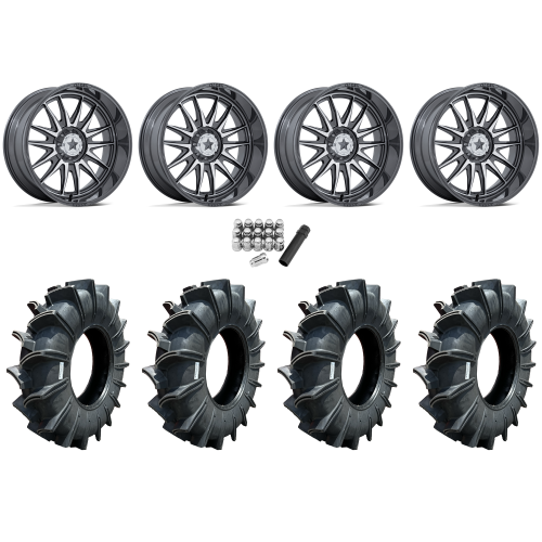 Assassinator Mud Tires 44x12-24 on MSA M55 Commander Platinum Machined (24x10) Wheels