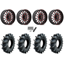 Assassinator Mud Tires 40x10-24 on Fuel Arc Gloss Black Milled Red Wheels