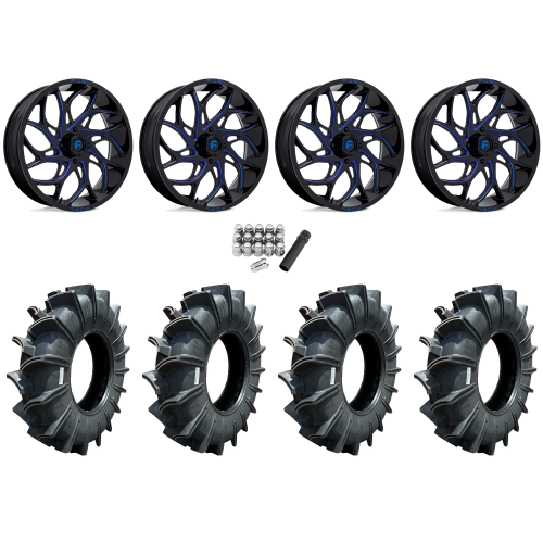 Assassinator Mud Tires 40x10-24 on Fuel Runner Candy Blue Wheels
