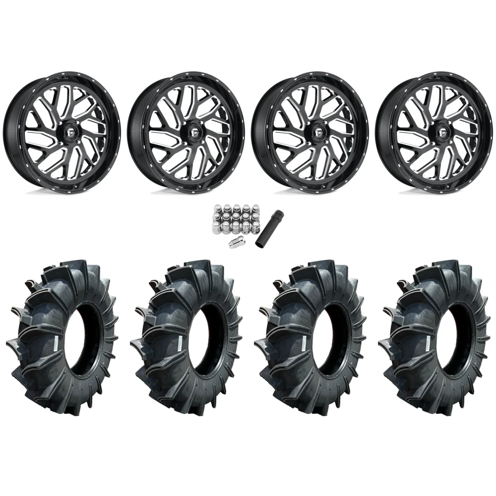 Assassinator Mud Tires 40x10-24 on Fuel Triton Gloss Black Milled Wheels, complete kit