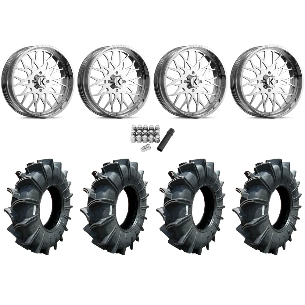 Assassinator Mud Tires 40x10-24 on KG1 Forged KU019 Torture Polished Wheels, complete kit