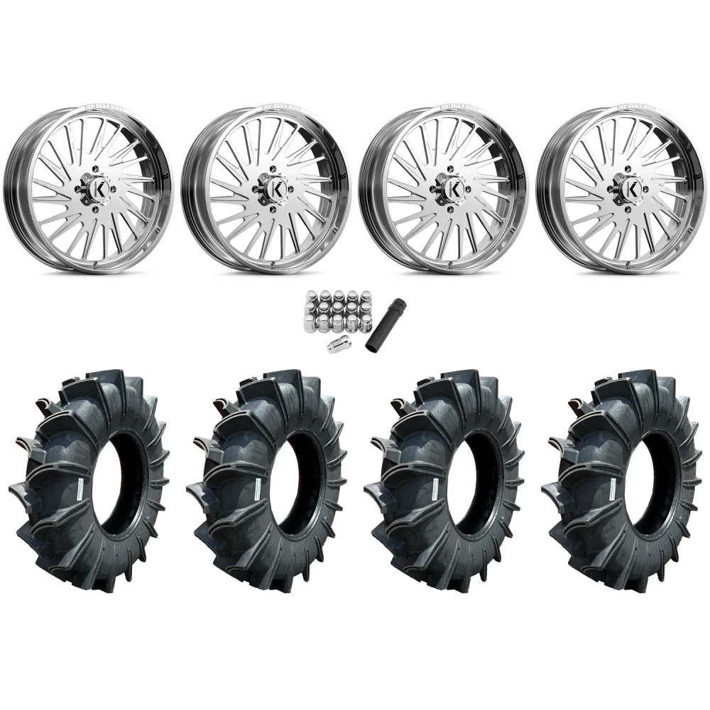 Assassinator Mud Tires 40x10-24 on KG1 Forged KU038 Javelin Polished Wheels, complete kit