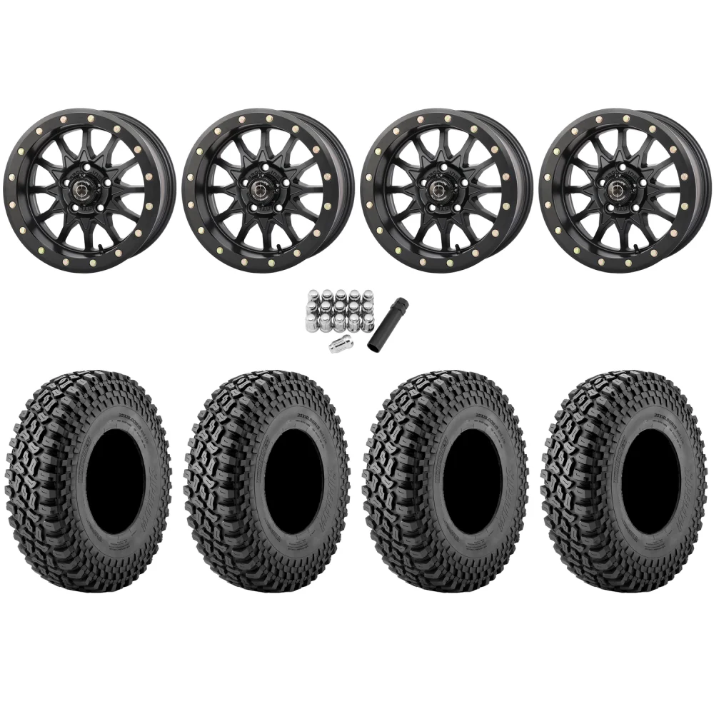 Incursion A/T 32x10-15 Tires on Frontline 223 Matte Black Beadlock Wheels, complete kit