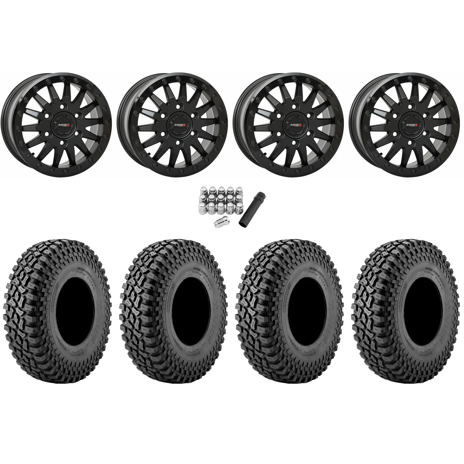Incursion A/T 35x10-15 tires on SB-8 matte black beadlock wheels