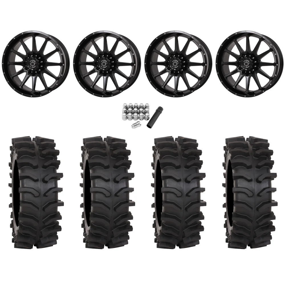 System 3 XT400W 35x12-20 Tires on Frontline 762 Gloss Black (20x8) Wheels, complete kit