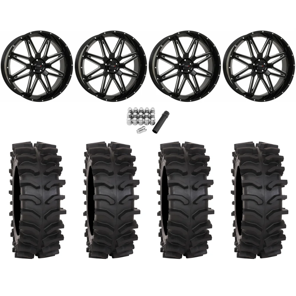 System 3 XT400W 37x12-24 Tires on ST-7 Gloss Black Milled (24x9) Wheels, complete kit