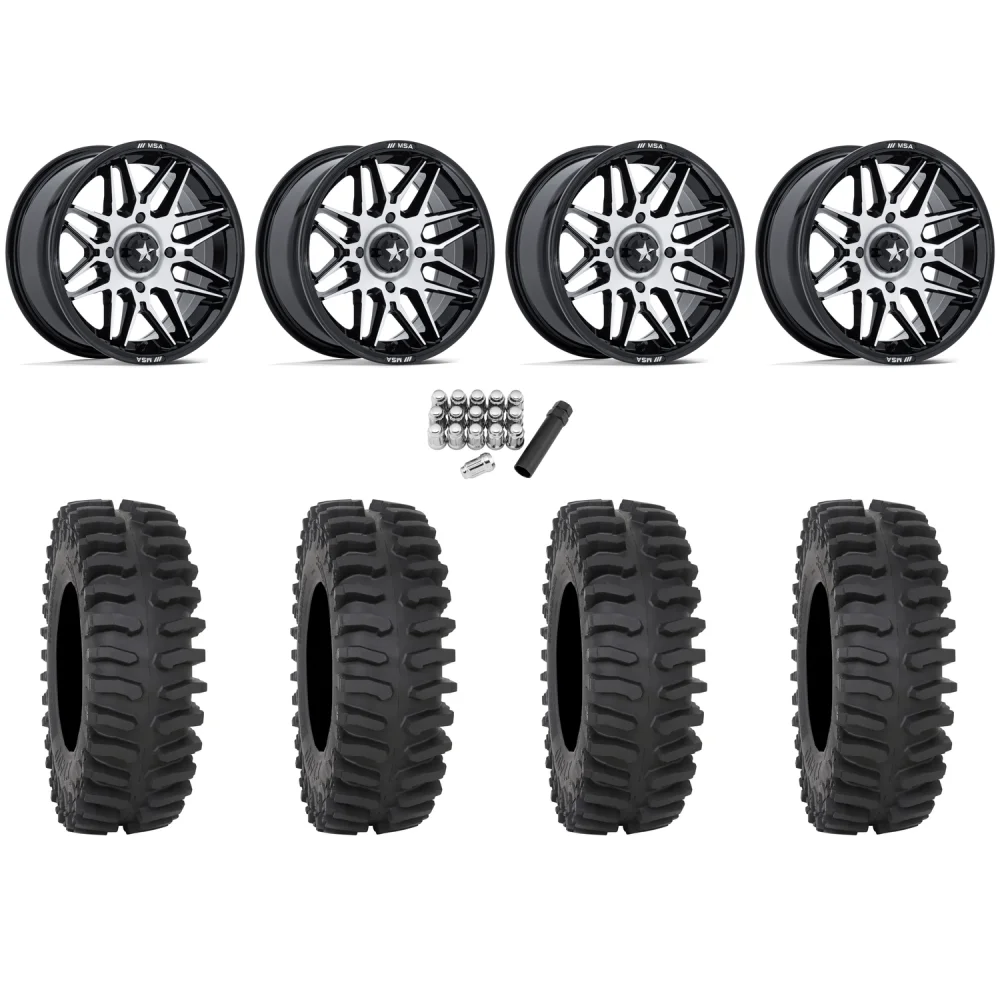 System 3 XT400 28x10-14 Tires on MSA M52 Radar Machined Wheels, complete kit
