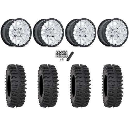 System 3 XT400 30x10-15 Tires on Fuel Piston Hyper Silver Machined Wheels System 3 XT400 30x10-15 Tires on Fuel Piston Hyper Silver Machined Wheels