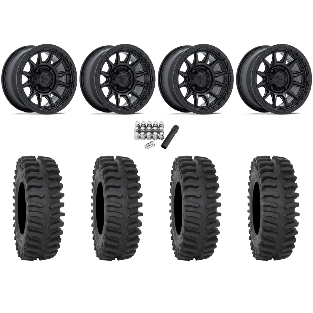 System 3 XT400 35x10-15 Tires on Fuel Piston Matte Black Wheels, complete kit