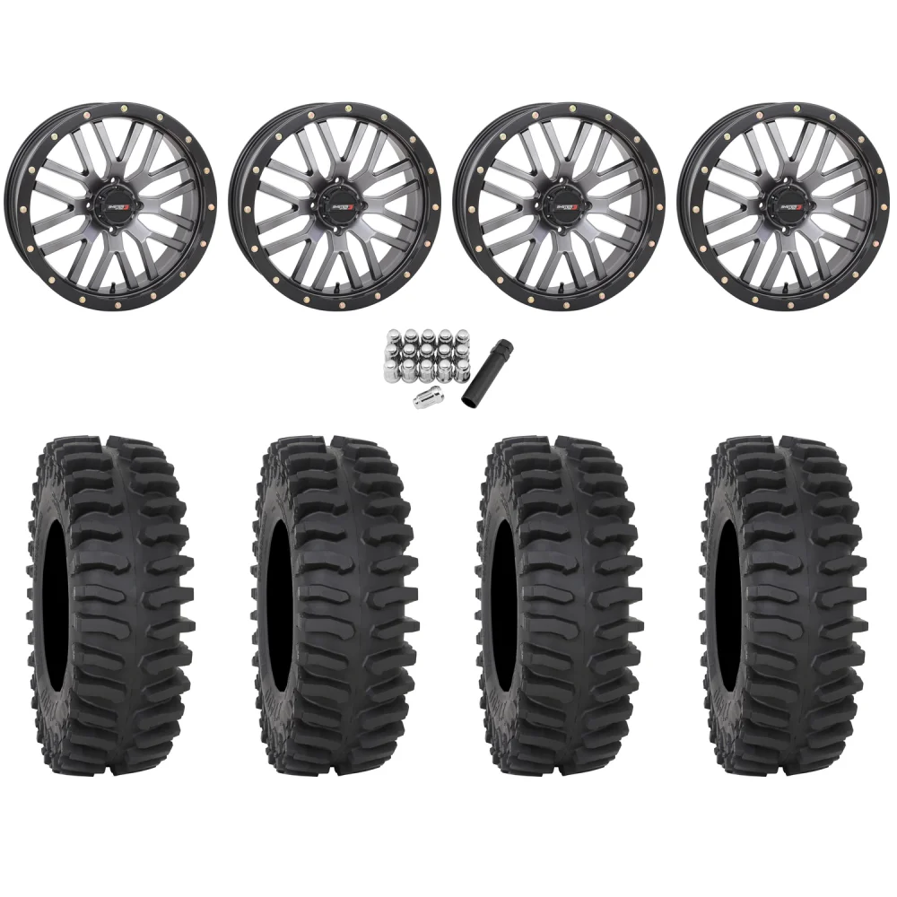 System 3 XT400 33x9.5-20 Tires on System 3 Offroad ST-3 Matte Gunmetal Wheels, complete kit