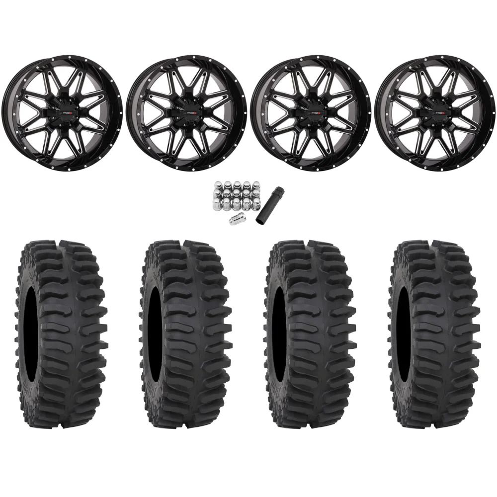 System 3 XT400 33x9.5-20 Tires on System 3 Offroad ST-7 Gloss Black Milled Wheels, complete kit