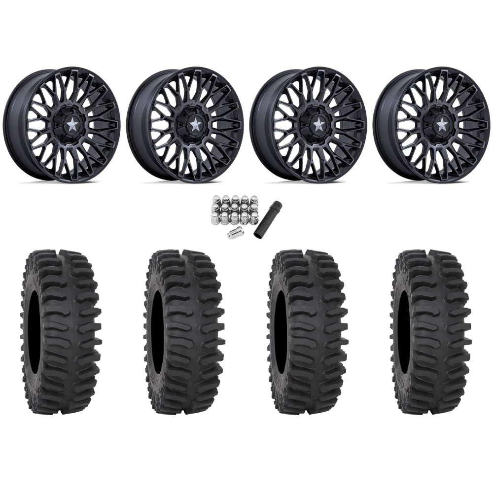 System 3 XT400 37x9.5-22 Tires on MSA M50 Clubber Matte Black DDT Wheels, complete kit