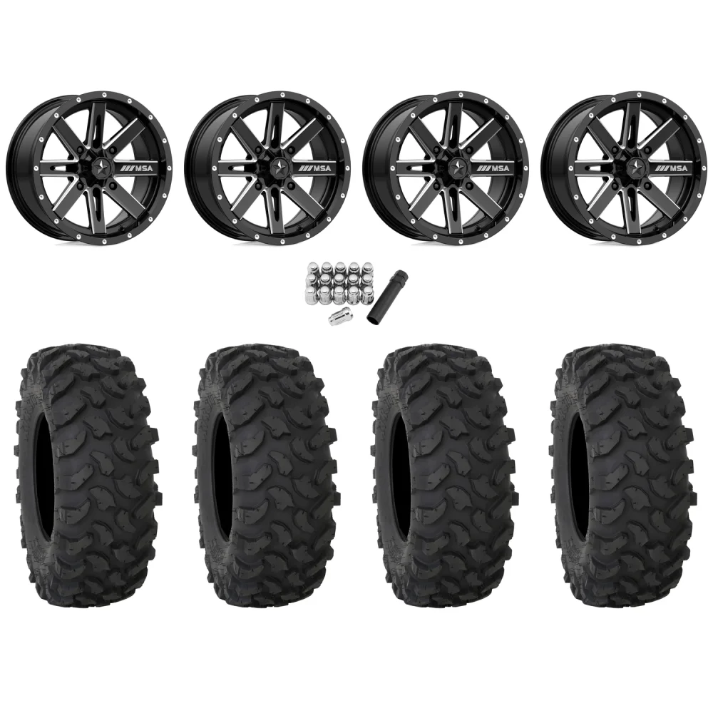 System 3 XTR370 28x10-14 Tires on MSA M41 Boxer Gloss Black Milled Wheels, complete kit