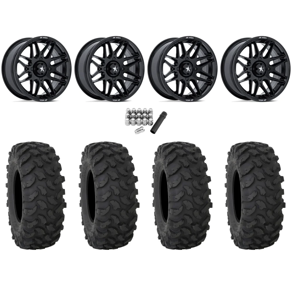 System 3 XTR370 32x10-14 Tires on MSA M52 Radar Gloss Black Wheels, complete kit