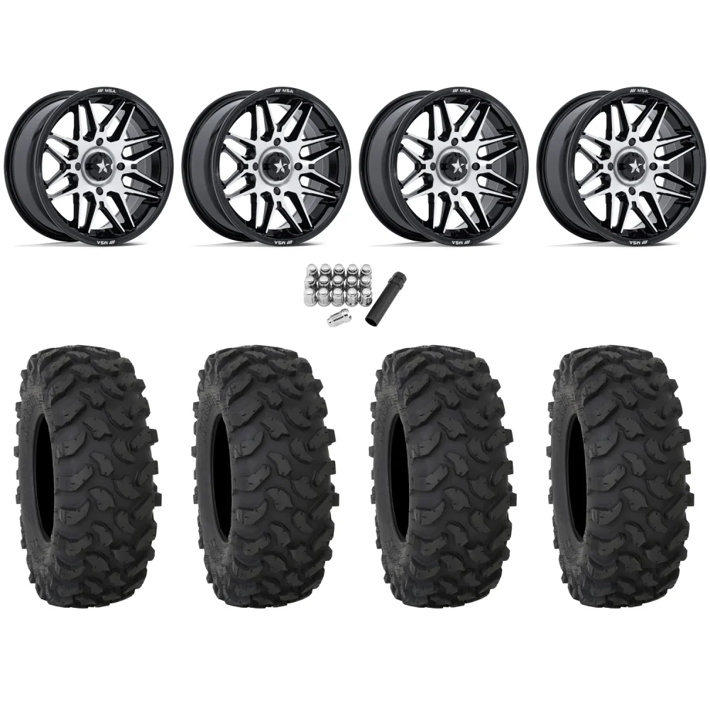 System 3 XTR370 37x10-15 Tires on MSA M52 Radar Machined Wheels, complete kit