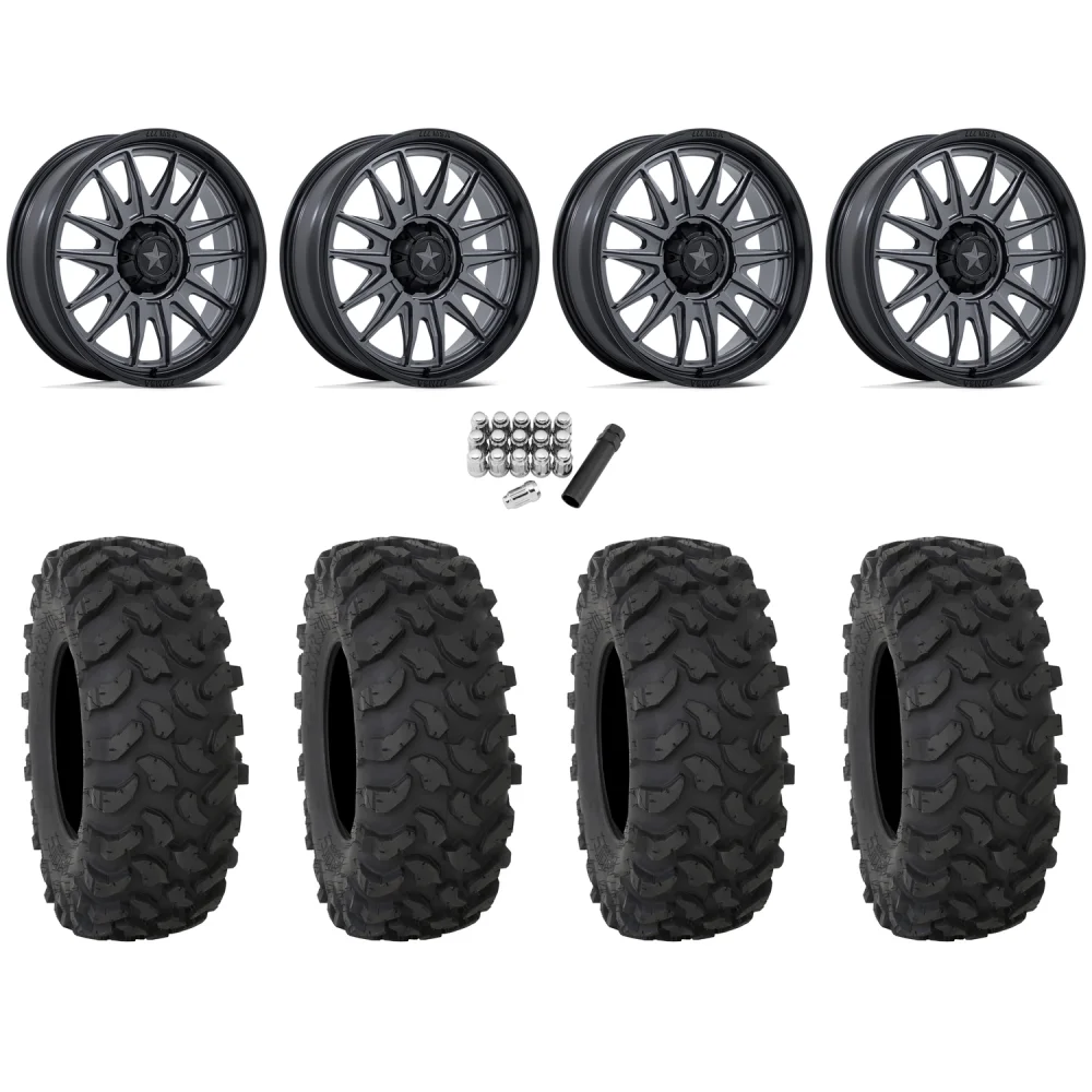 System 3 XTR370 32x10-15 Tires on MSA M55 Commander Matte Gunmetal Wheels, complete kit