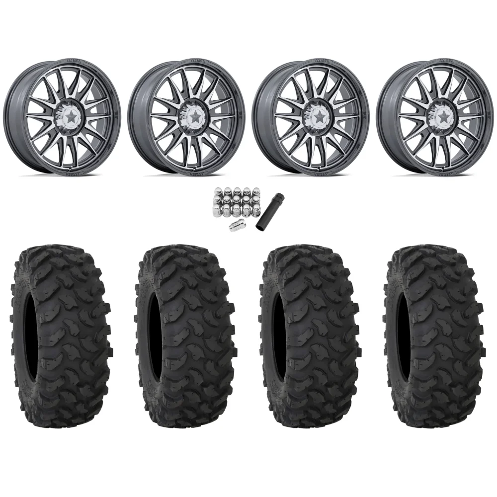System 3 XTR370 40x10-24 Tires on MSA M55 Commander Platinum Machined Wheels, complete kit