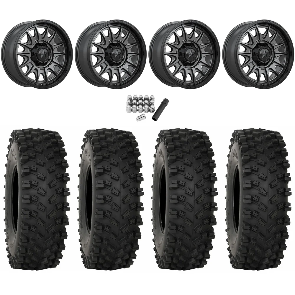 System 3 ATX470 35x10-18 Tires on MSA M55 Commander Matte Gunmetal Wheels, complete kit