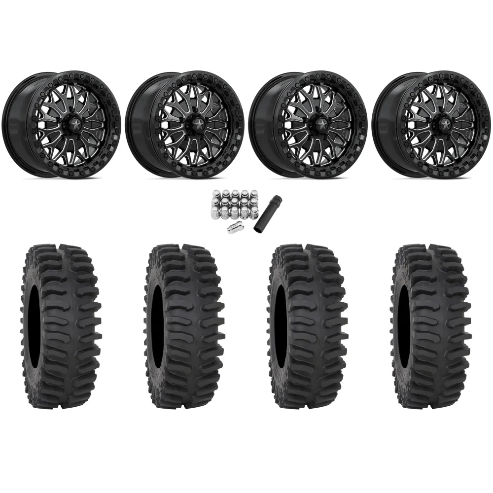 System 3 XT400 30x10-15 Tires on MSA M53 Bolo Gloss Black Milled Beadlock Wheels, complete kit