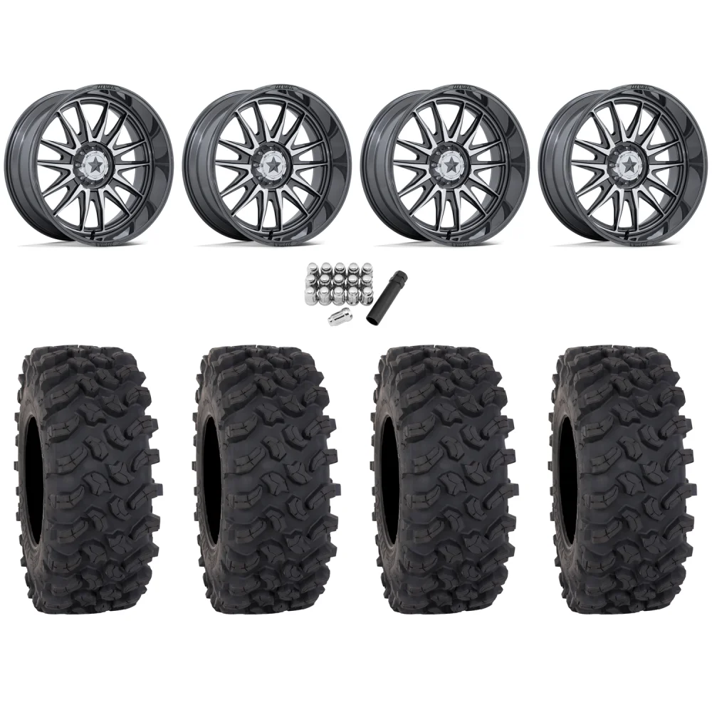 System 3 XTR370W 35x12-24 Tires on MSA M55 Commander Platinum Machined (24x10) Wheels, complete kit