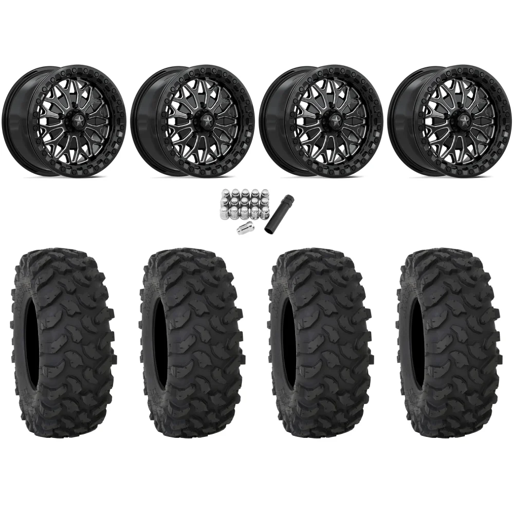 System 3 XTR370 33x10-15 Tires on MSA M53 Bolo Gloss Black Milled Beadlock Wheels, complete kit