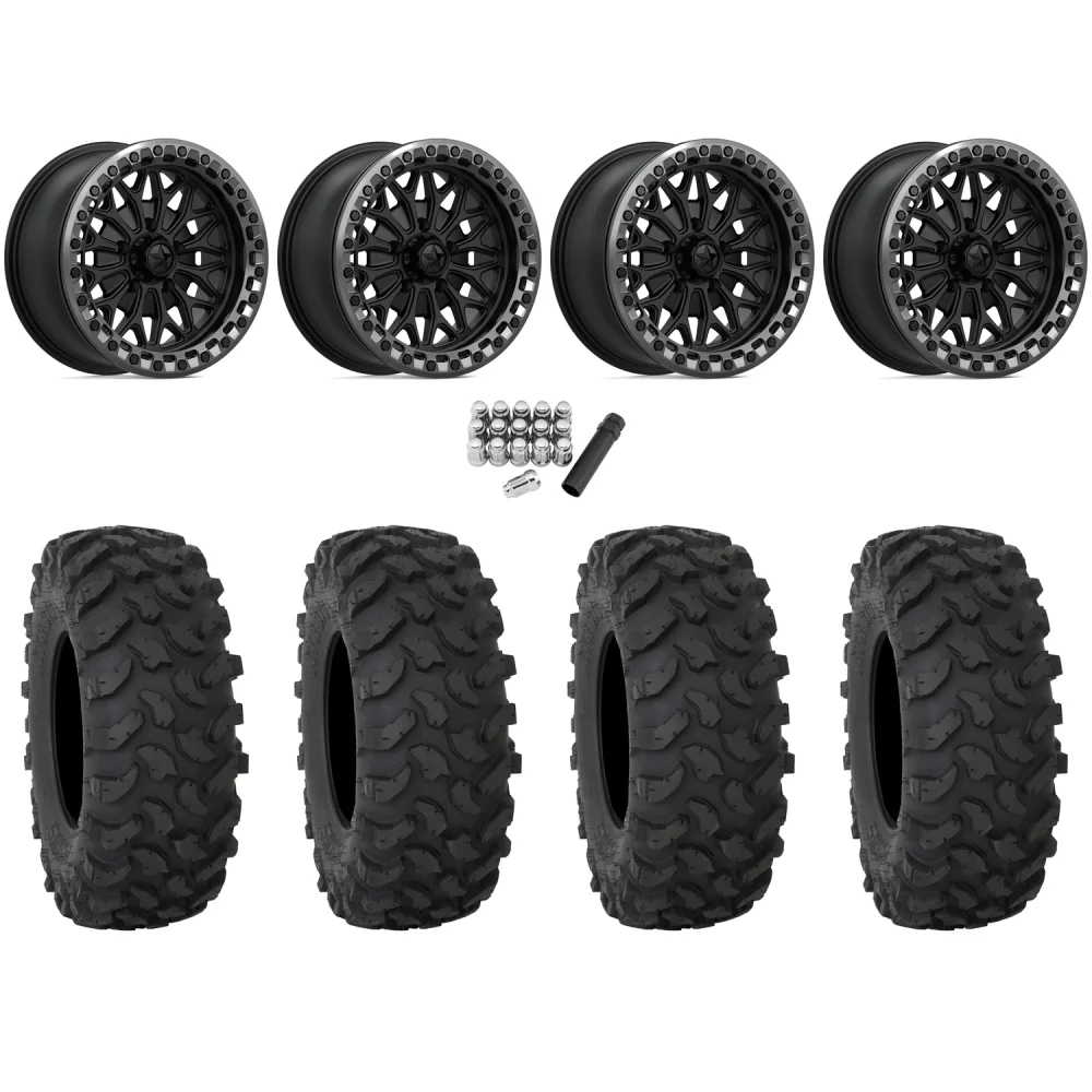System 3 XTR370 32x10-15 Tires on MSA M53 Bolo Matte Black Beadlock Wheels, complete kit