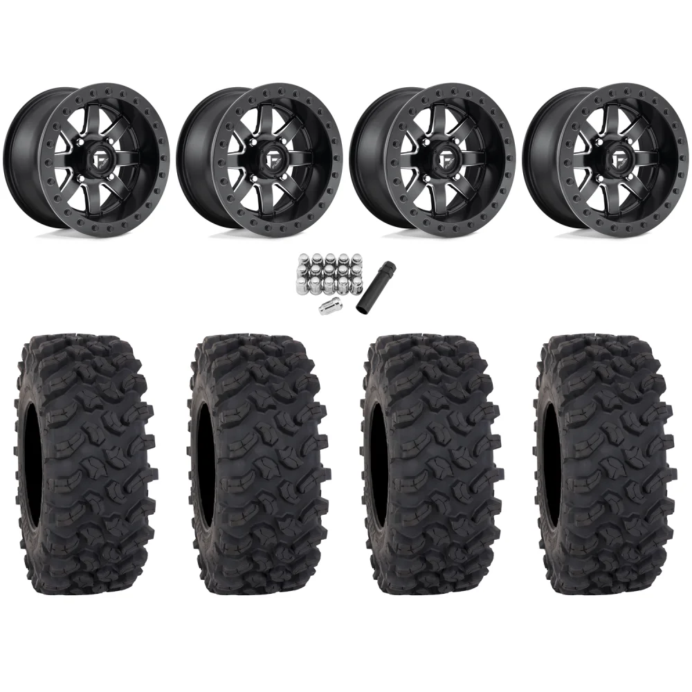 System 3 Offroad XTR370W 35x12-15 (8ply) (Sticky) Radial Tires on Fuel Maverick Matte Black Milled (15x10) Beadlock Wheels, complete kit