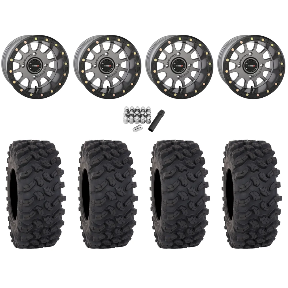 System 3 Offroad XTR370W 33x12-15 (10ply) Radial Tires on SB-5 Matte Gunmetal (15x10) Beadlock Wheels, complete kit