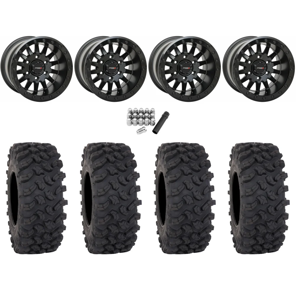 System 3 Offroad XTR370W 32x12-15 (10ply) Radial Tires on SB-8 Matte Black (15x10) Beadlock Wheels, complete kit