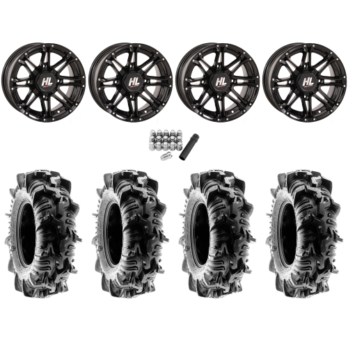Terache Aztex XL 32x9-14 (8ply) Tires on High Lifter HL3 Gloss Black Wheels