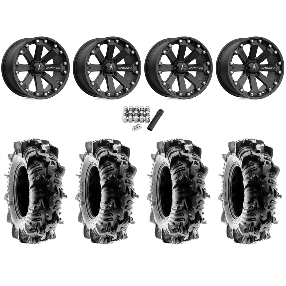 Terache Aztex XL 28x9-14 (8ply) Tires on MSA M20 Kore Satin Black Wheels, complete kit