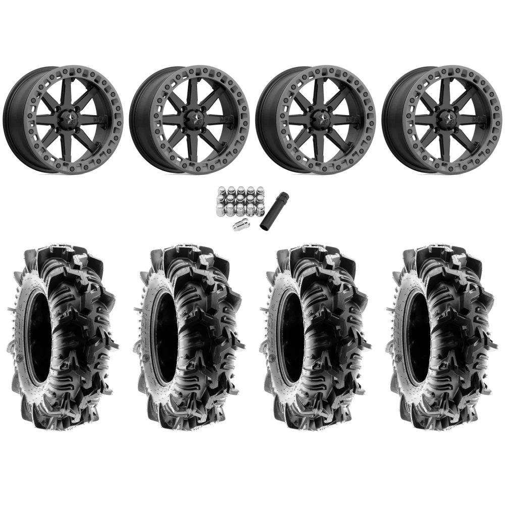Terache Aztex XL 30x9-14 (8ply) Tires on MSA M31 Lok2 Satin Black Beadlock Wheels, complete kit