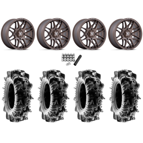 Terache Aztex XL 28x9-14 (8ply) Tires on MSA M52 Radar Matte Bronze Wheels