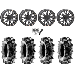 Terache Aztex XL 28x9-14 (8ply) Tires on System 3 Offroad SB-4 Matte Black Beadlock Wheels